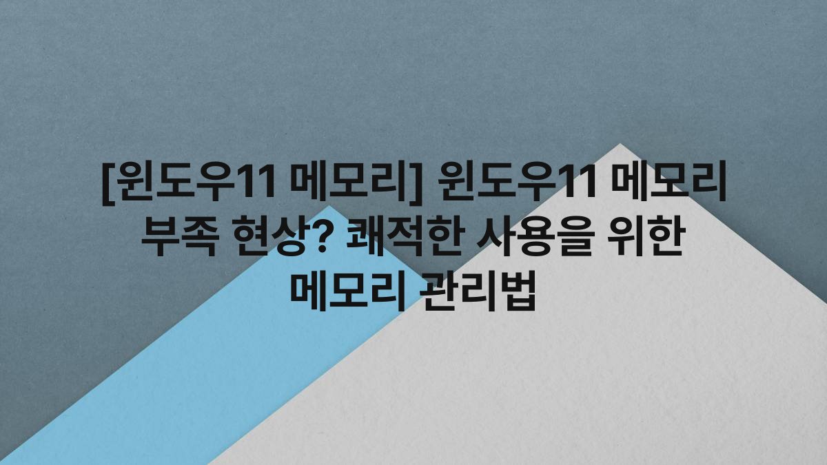 [윈도우11 메모리] 윈도우11 메모리 부족 현상? 쾌적한 사용을 위한 메모리 관리법