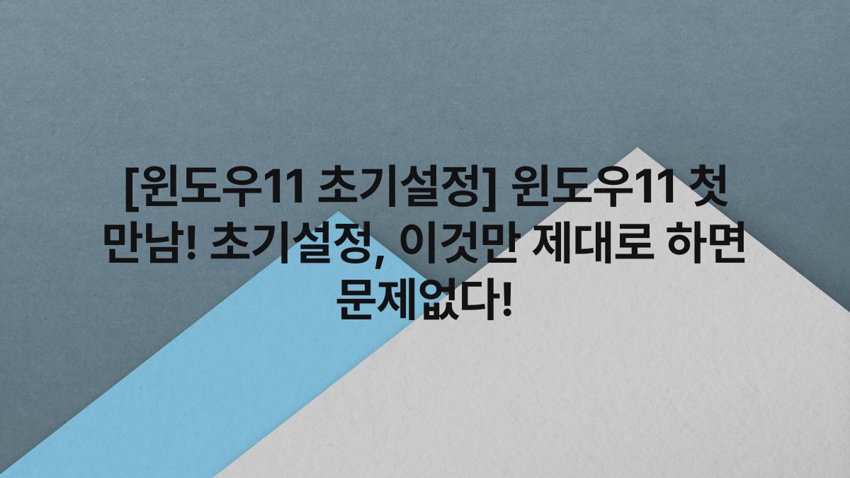 [윈도우11 초기설정] 윈도우11 첫 만남! 초기설정, 이것만 제대로 하면 문제없다!