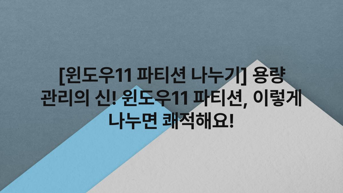 [윈도우11 파티션 나누기] 용량 관리의 신! 윈도우11 파티션, 이렇게 나누면 쾌적해요!