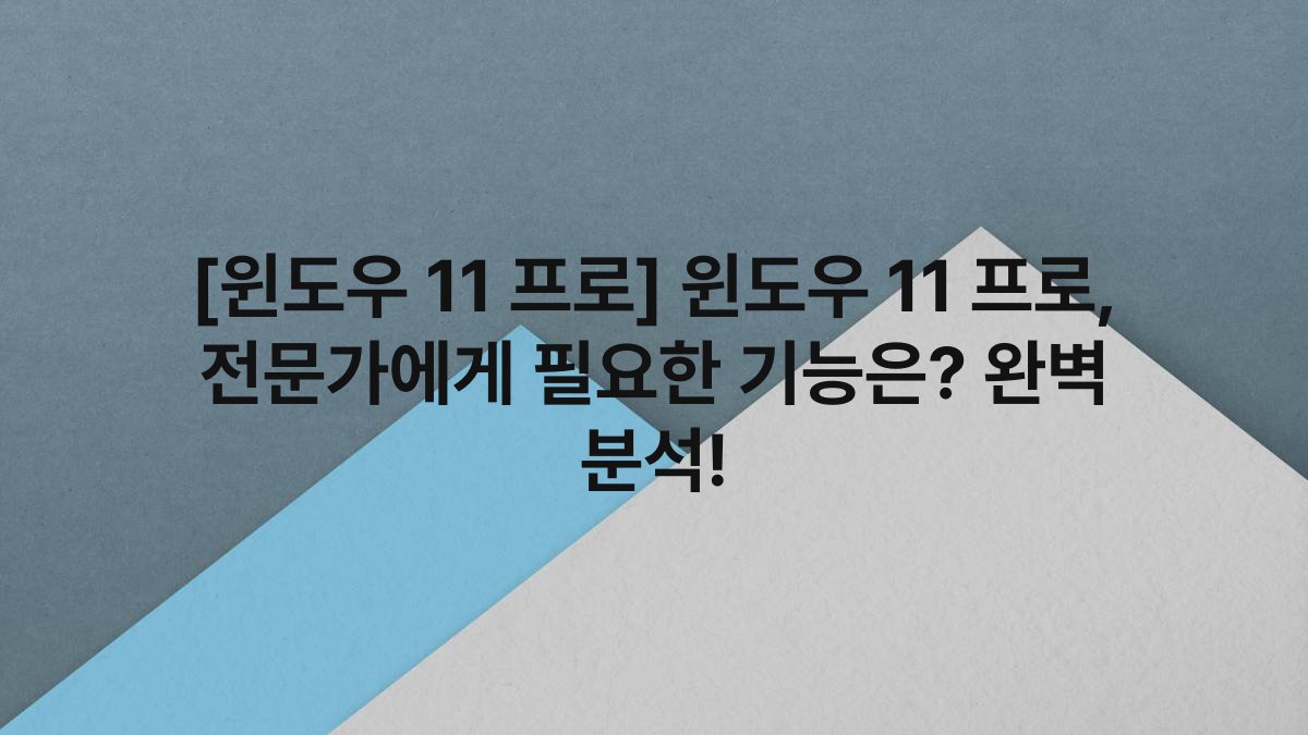 [윈도우 11 프로] 윈도우 11 프로, 전문가에게 필요한 기능은? 완벽 분석!