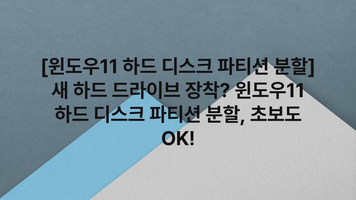 [윈도우11 하드 디스크 파티션 분할] 새 하드 드라이브 장착? 윈도우11 하드 디스크 파티션 분할, 초보도 OK!