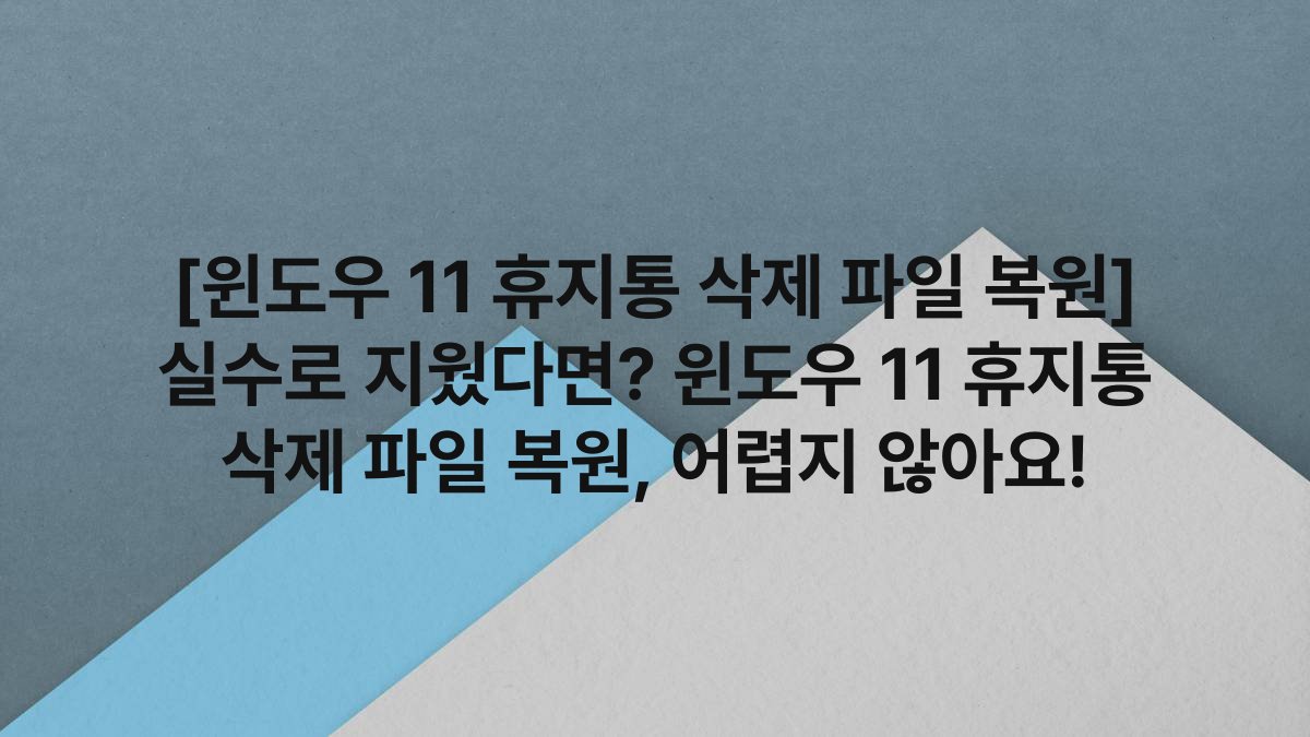 [윈도우 11 휴지통 삭제 파일 복원] 실수로 지웠다면? 윈도우 11 휴지통 삭제 파일 복원, 어렵지 않아요!