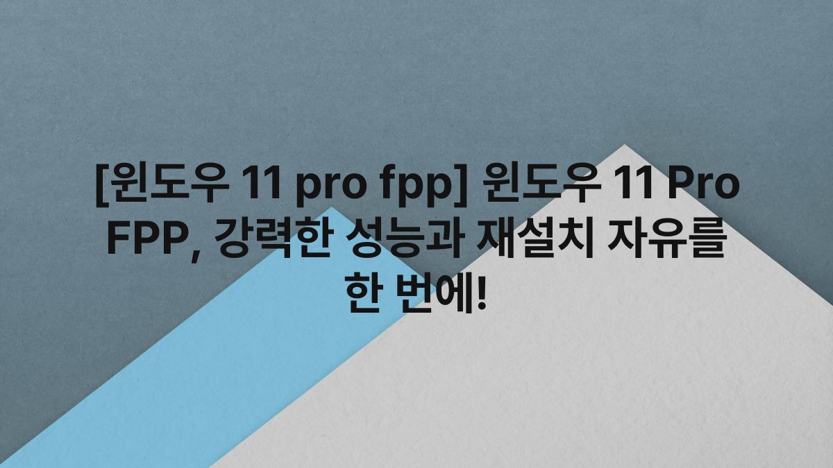 [윈도우 11 pro fpp] 윈도우 11 Pro FPP, 강력한 성능과 재설치 자유를 한 번에!